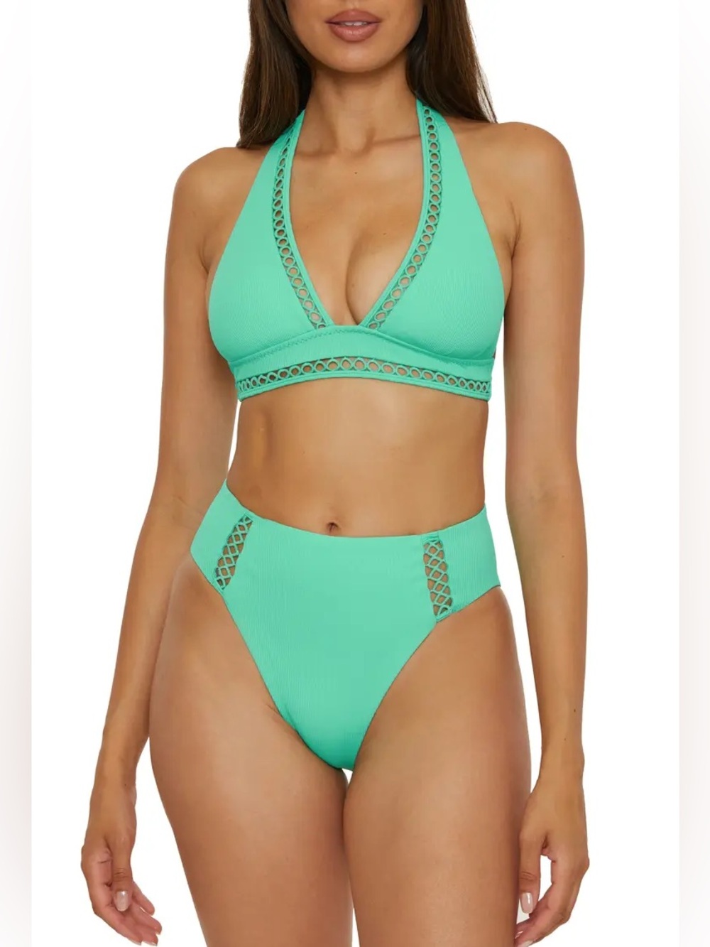 BECCA Modern Edge Ribbed Cassidy Halter Top & Bottom Size Small